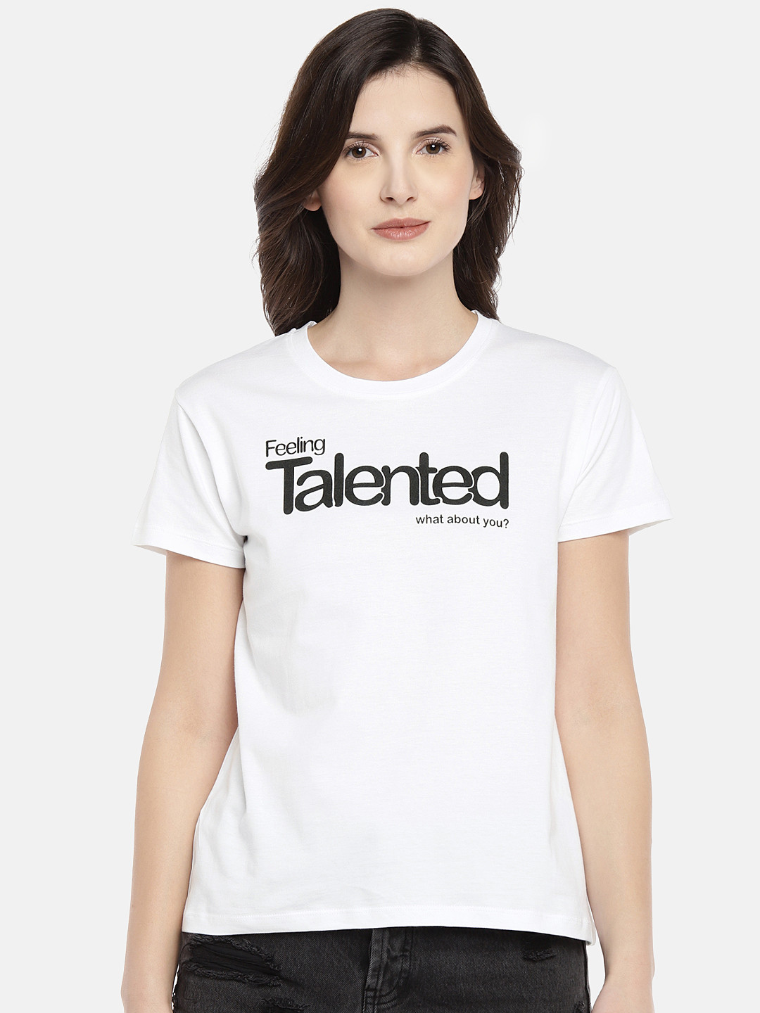 

Globus Women White Printed Round Neck T-shirt