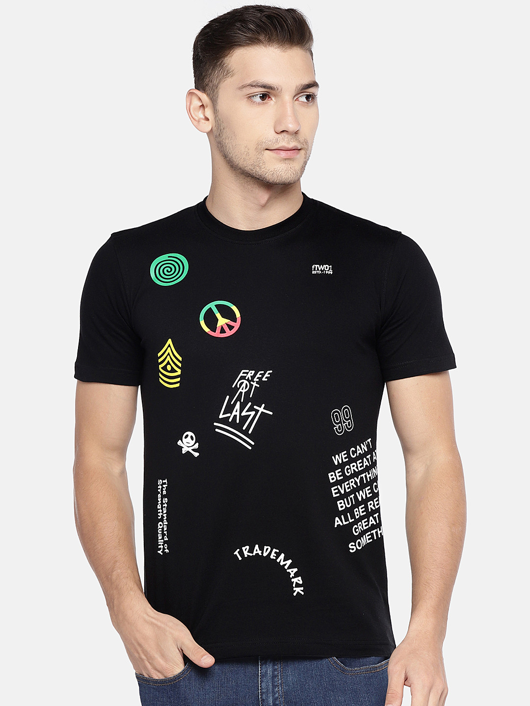 

Globus Men Black Printed Round Neck T-shirt