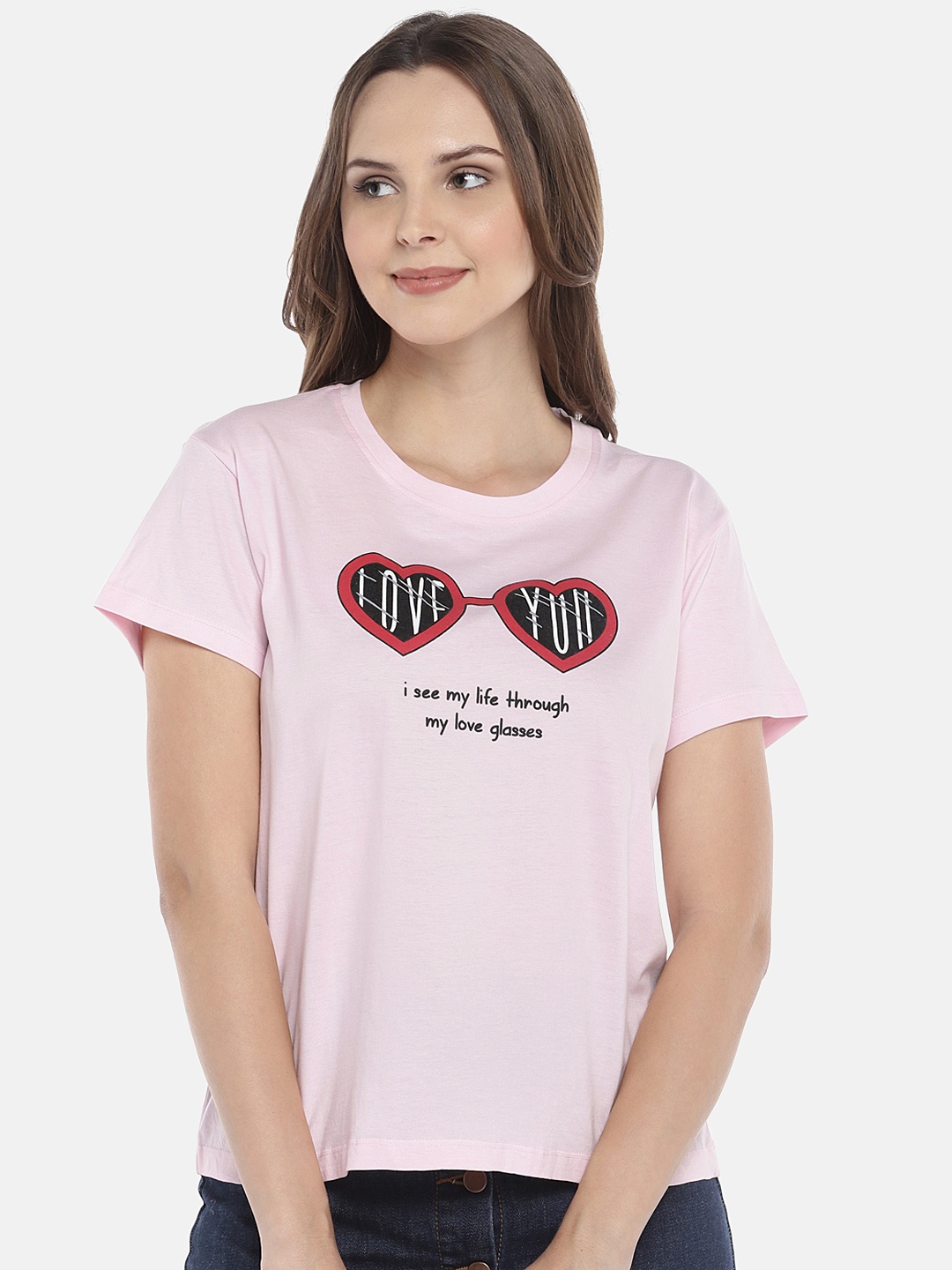 

Globus Women Pink Checked V-Neck T-shirt
