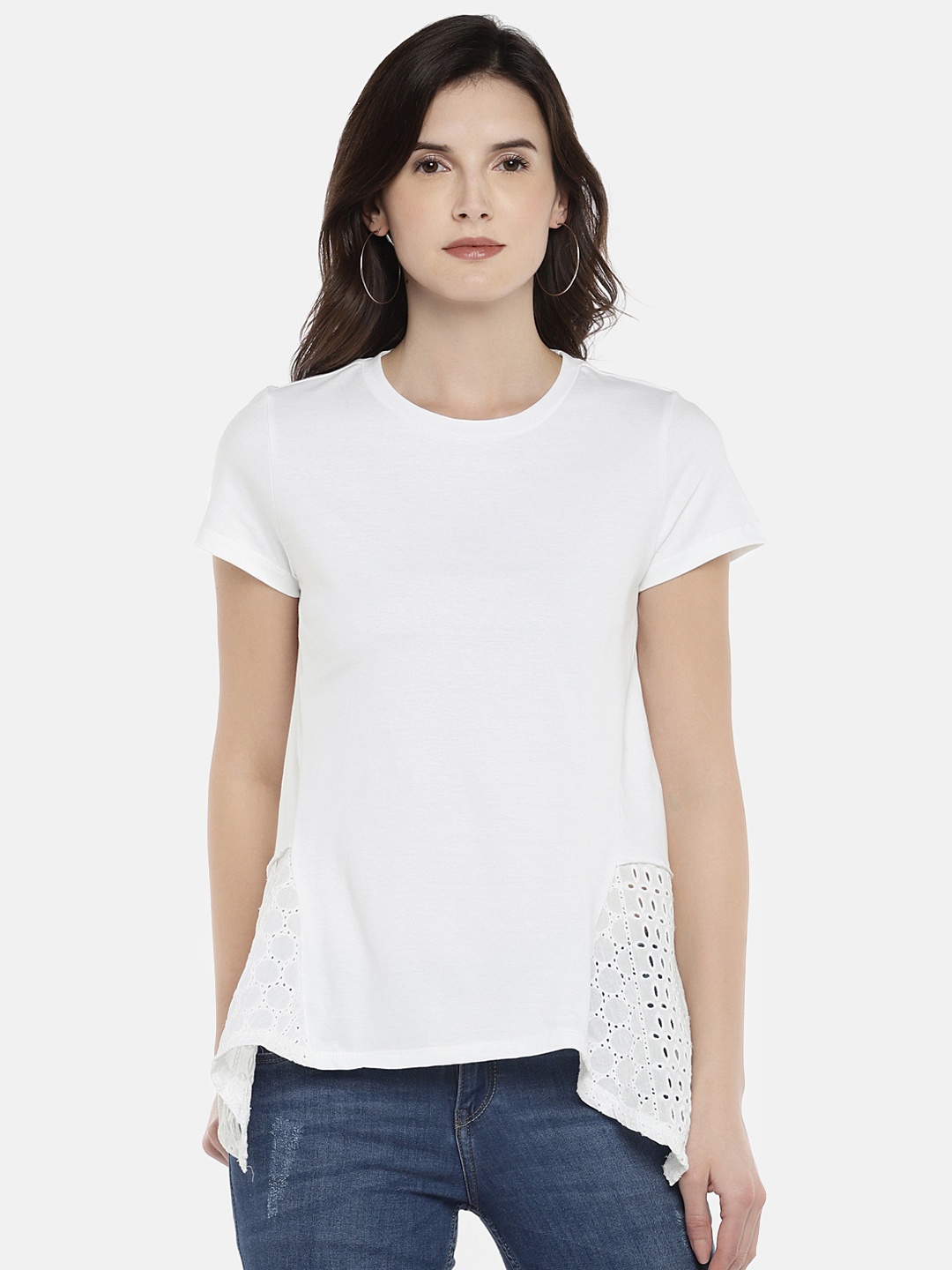 

Globus Women White Solid High-Low Top