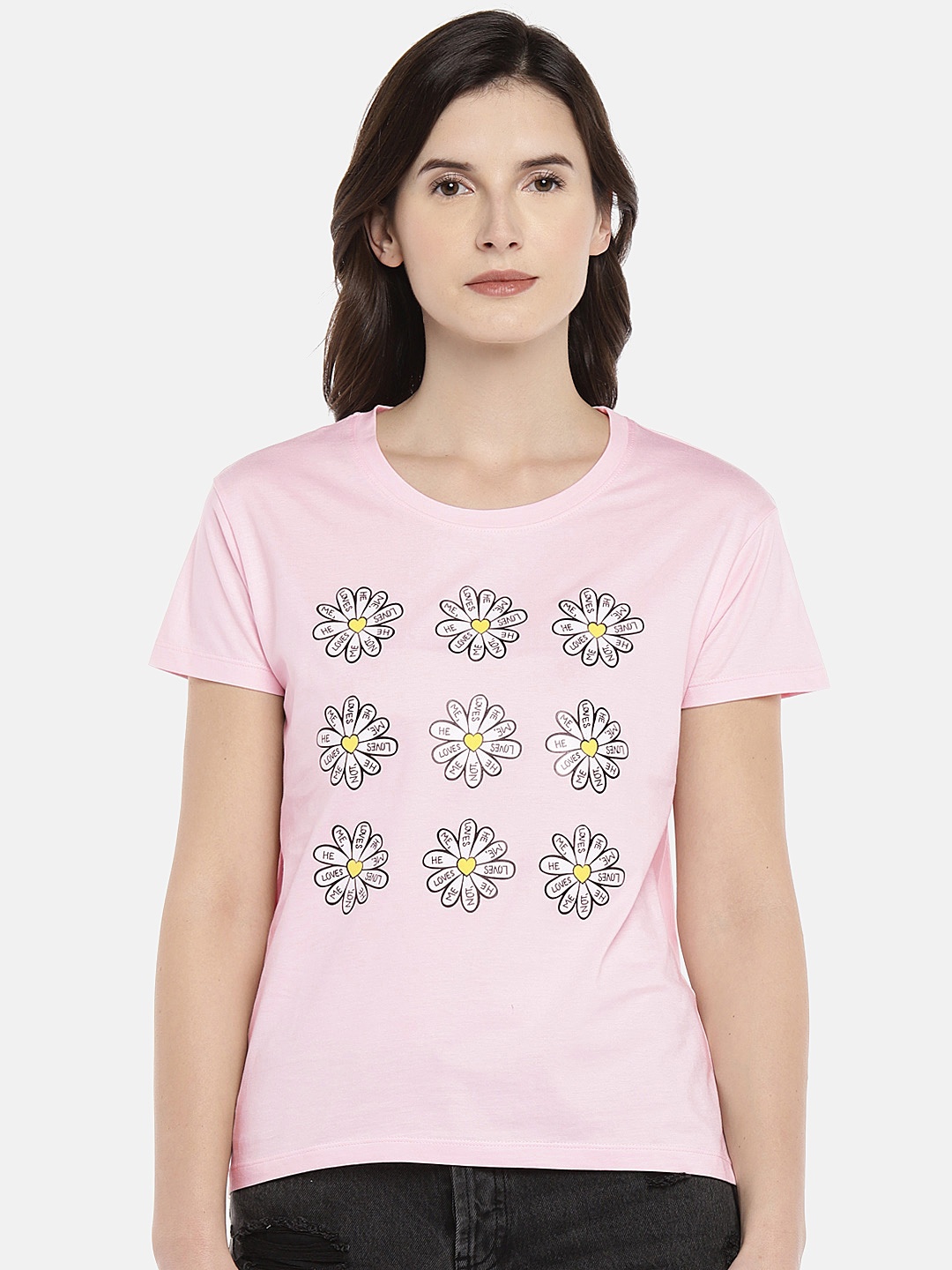 

Globus Women Pink Printed Round Neck T-shirt