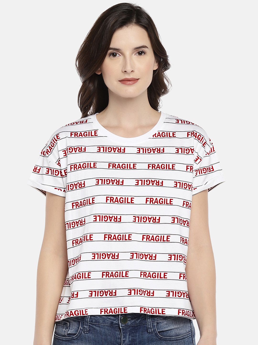 

Globus Women White Printed Round Neck T-shirt