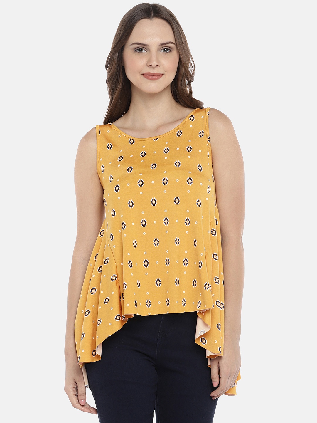 

Globus Women Yellow Printed High-Low Top
