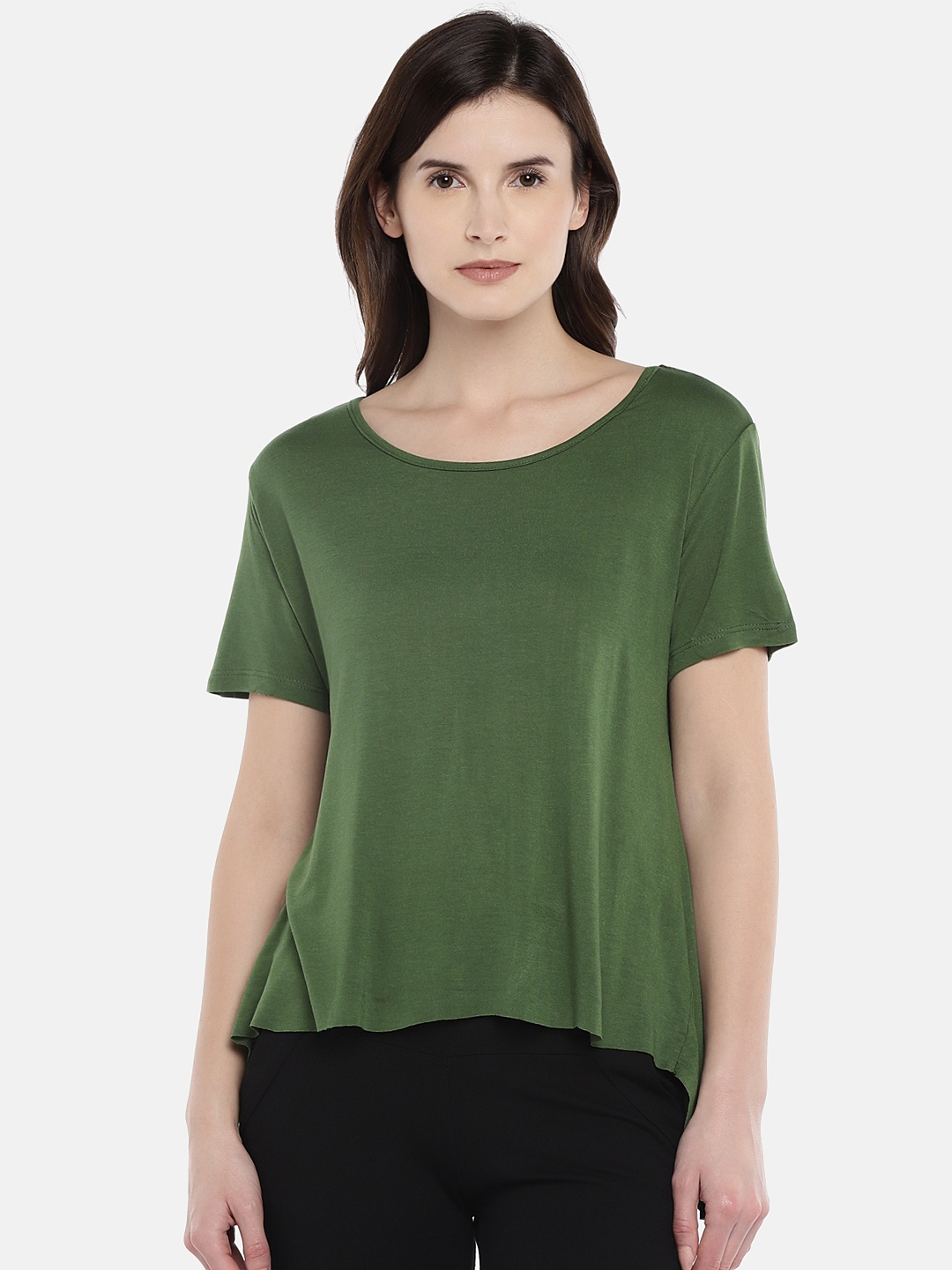 

Globus Women Olive Green Solid A-Line Top