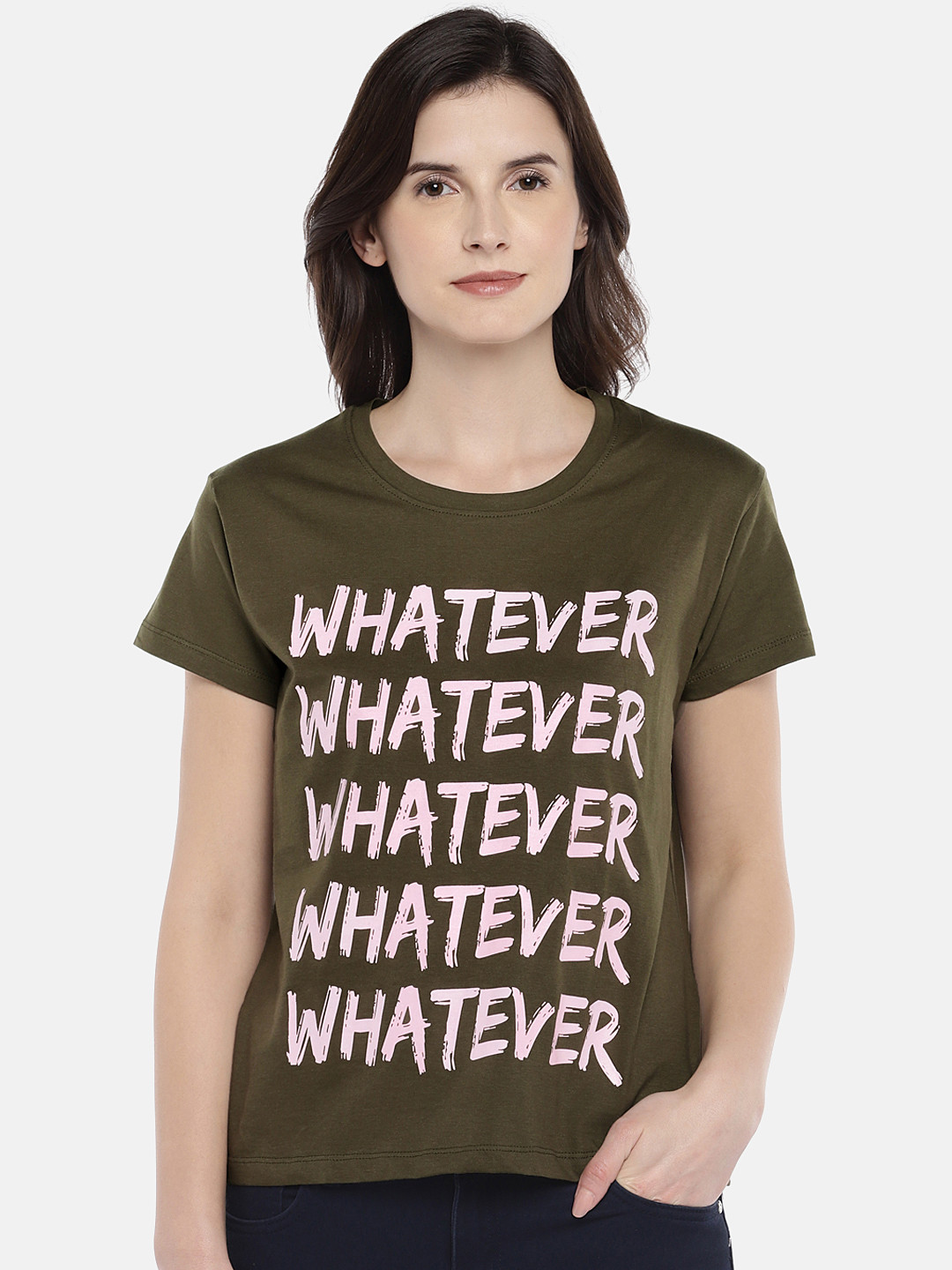 

Globus Women Olive Green Printed Round Neck T-shirt