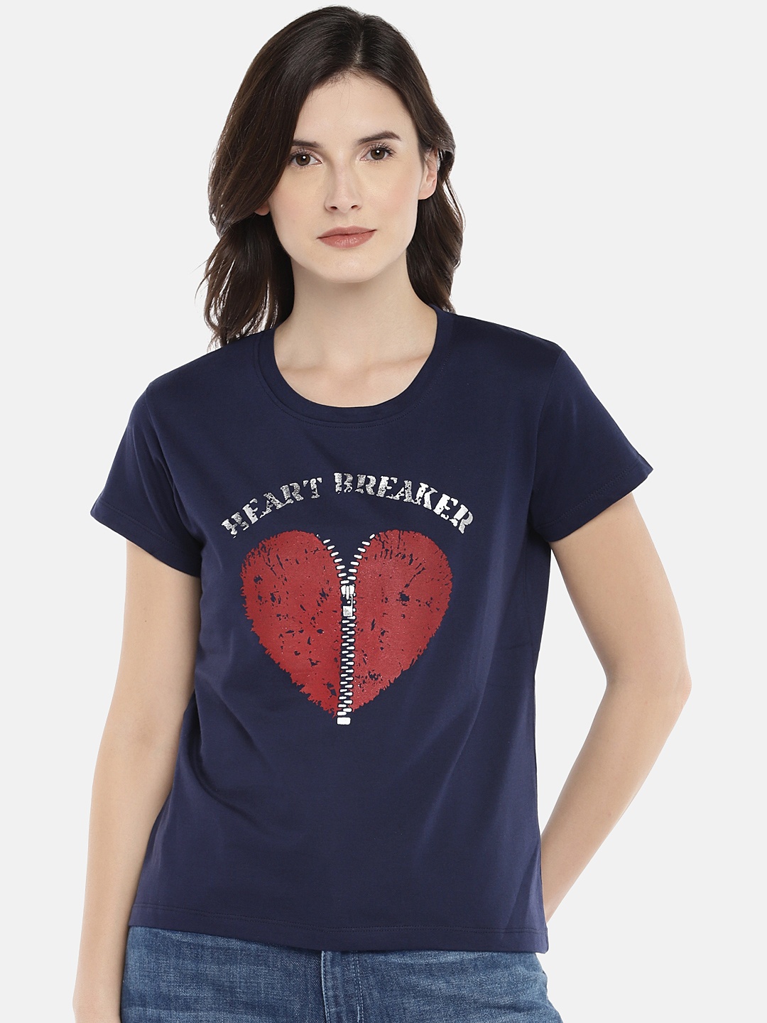 

Globus Women Navy Blue Printed Round Neck T-shirt