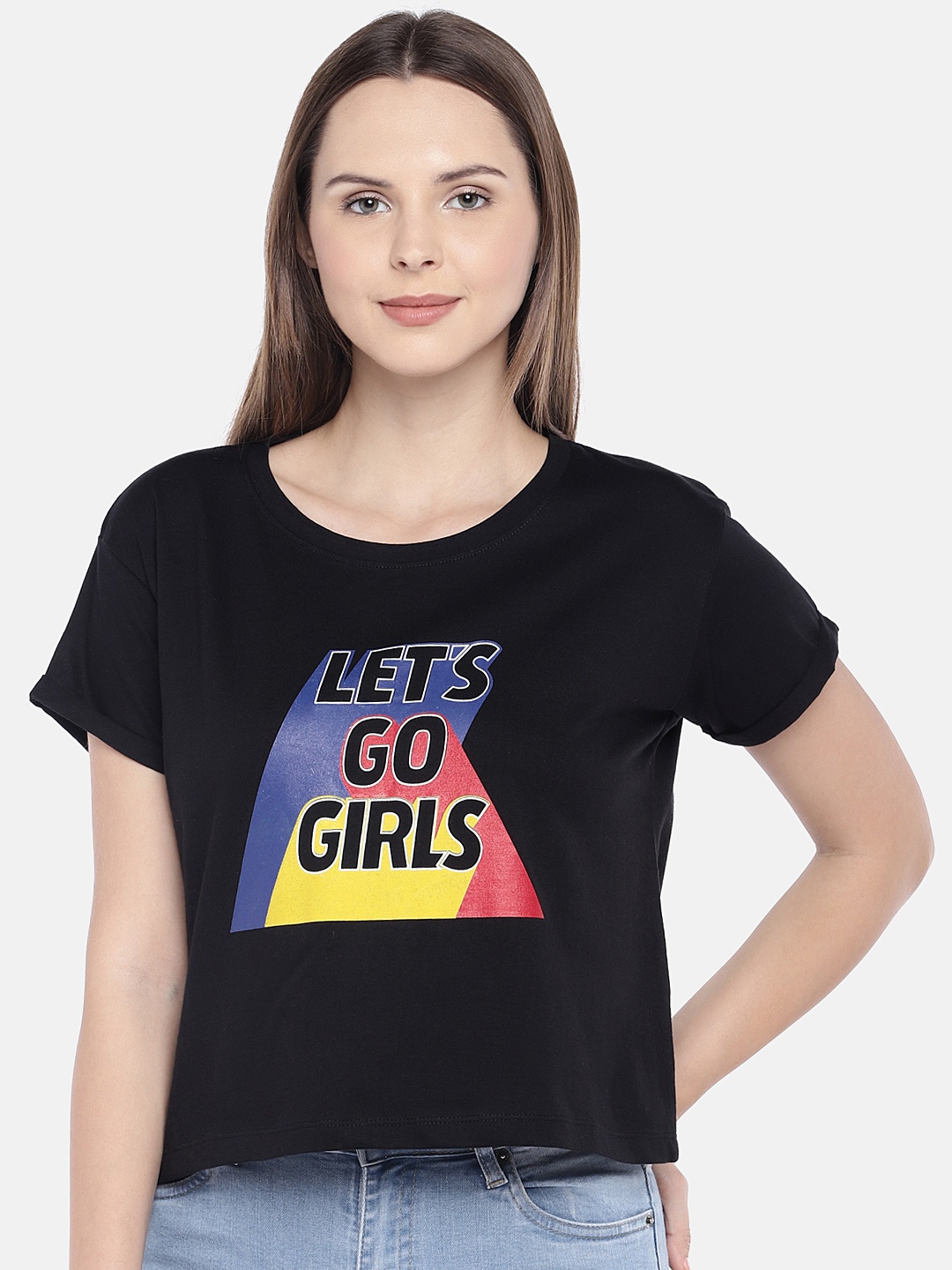 

Globus Women Black Printed Round Neck T-shirt