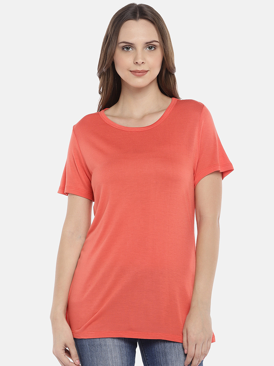 

Globus Women Coral Red Solid A-Line Top