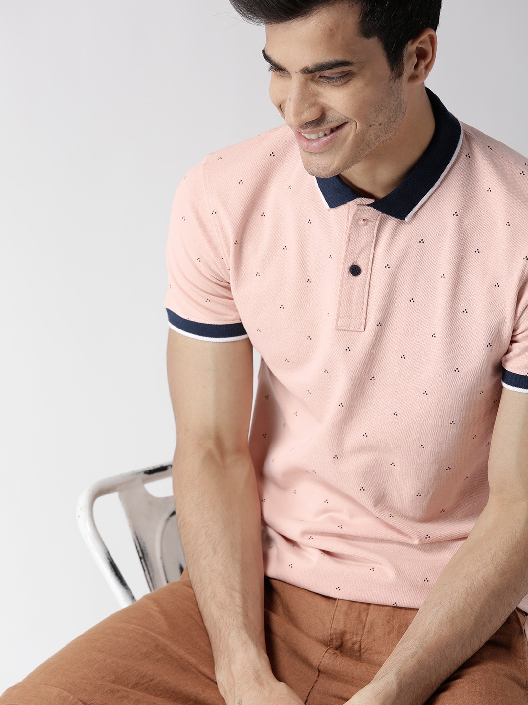 

Mast Harbour Men Peach-Coloured Printed Polo Collar Pure Cotton T-shirt