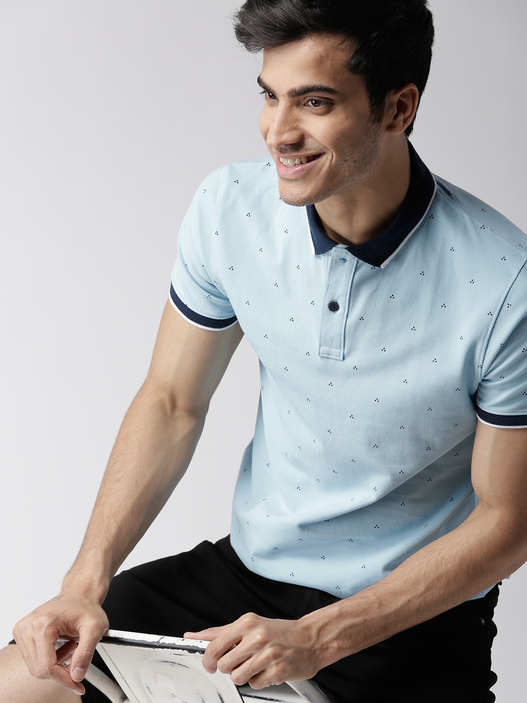 

Mast & Harbour Men Blue Printed Polo Collar T-shirt