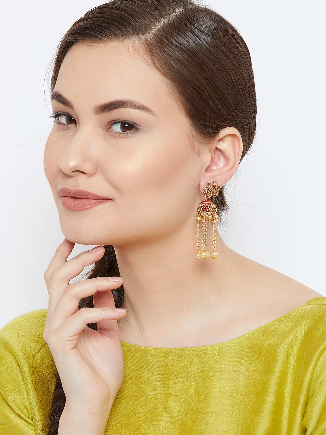 

PANASH Gold-Toned & Red Floral Jhumkas