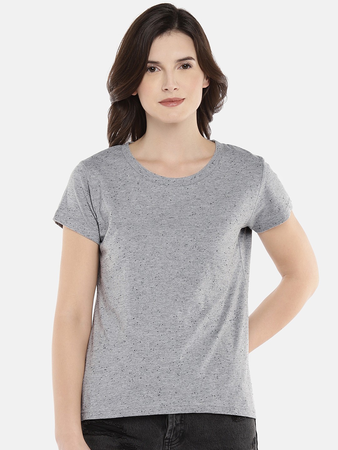 

Globus Women Grey Self Design Round Neck T-shirt