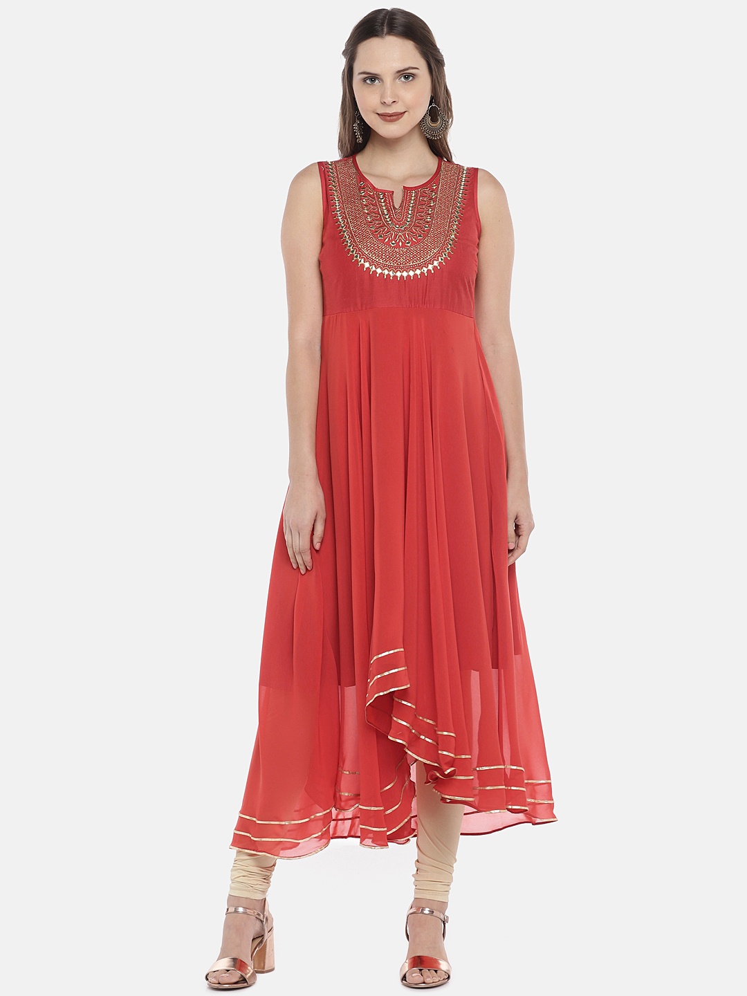 

Globus Women Peach-Coloured Solid Anarkali Kurta