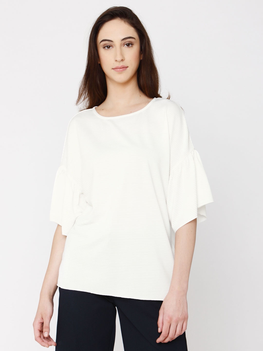 

Vero Moda Women White Self-Striped Boxy Top