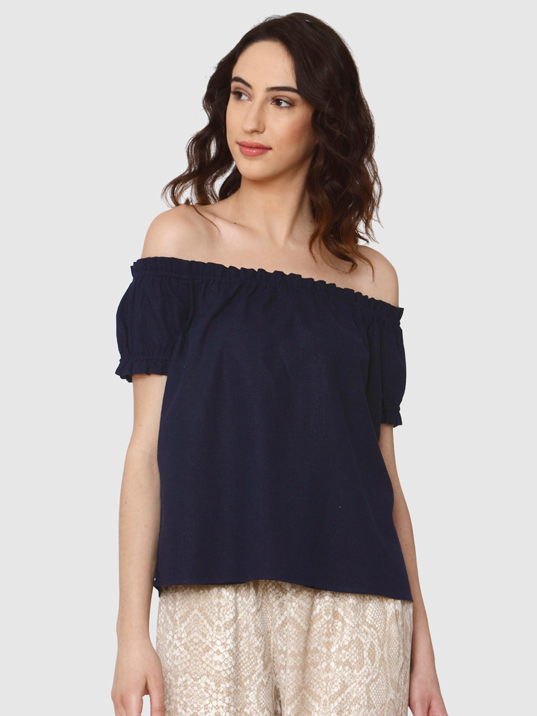 

Vero Moda Women Navy Blue Bardot Top