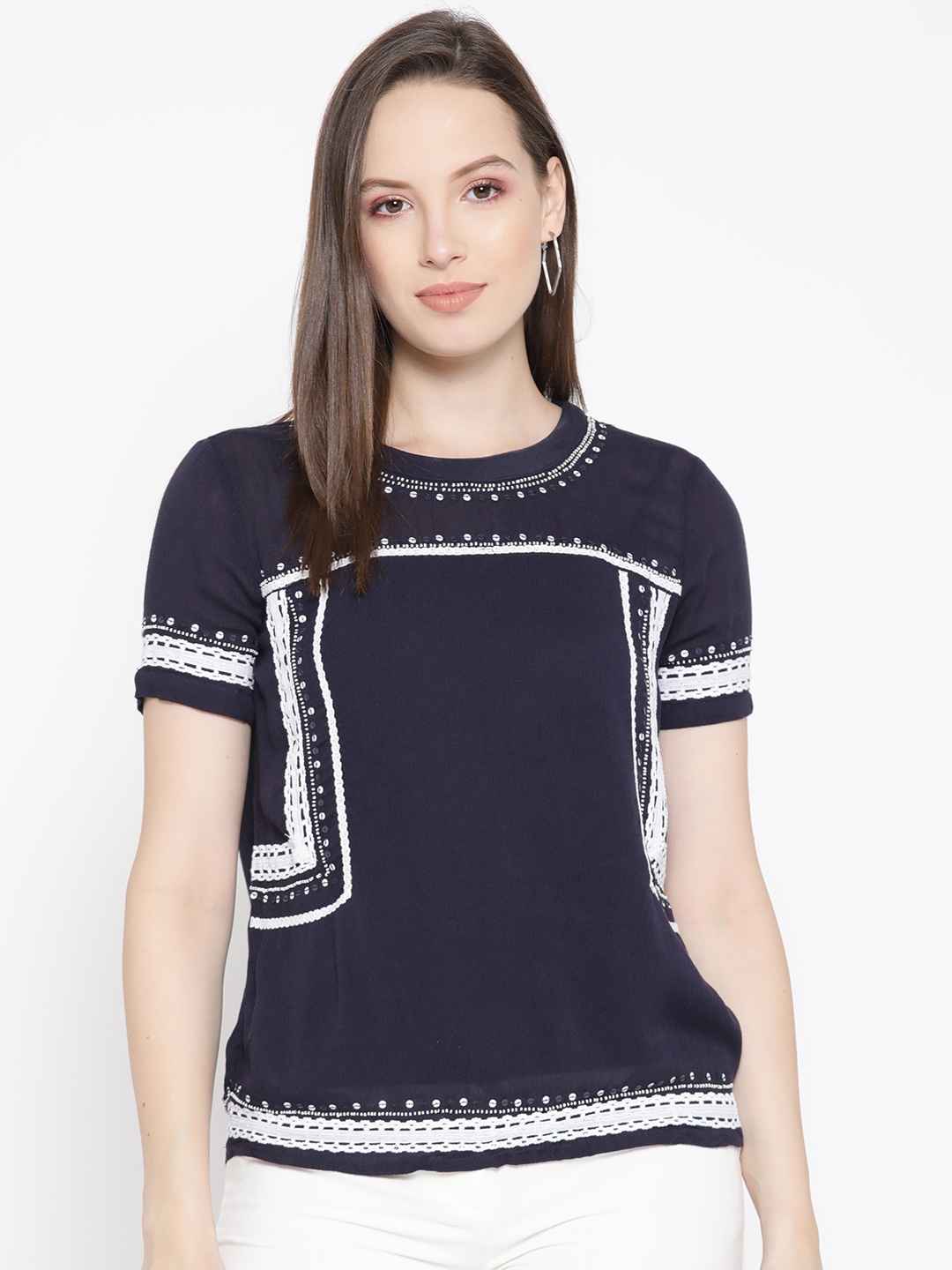 

Vero Moda Women Navy Blue Self Design Top