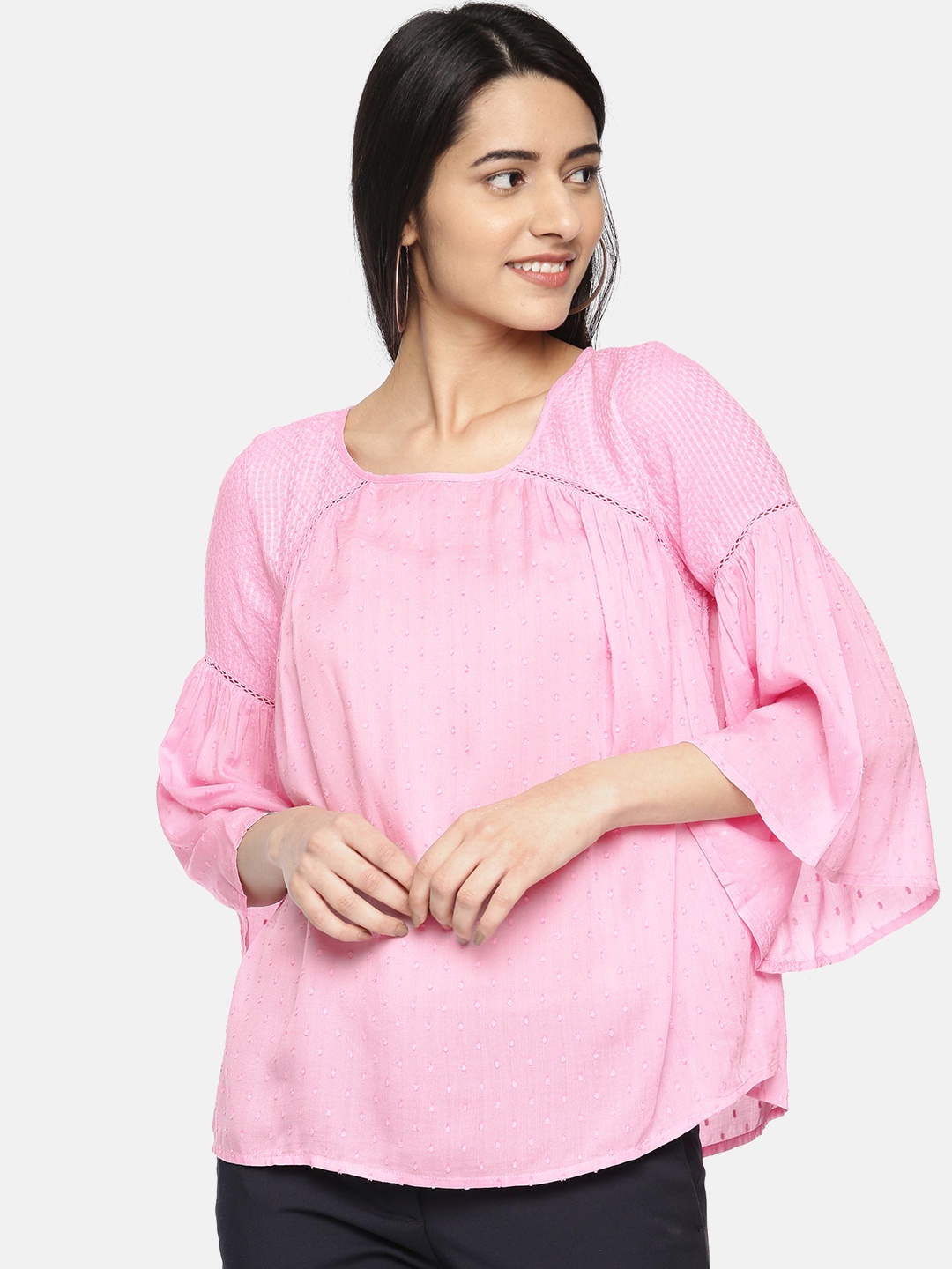 

Vero Moda Women Pink Self Design Boxy Top