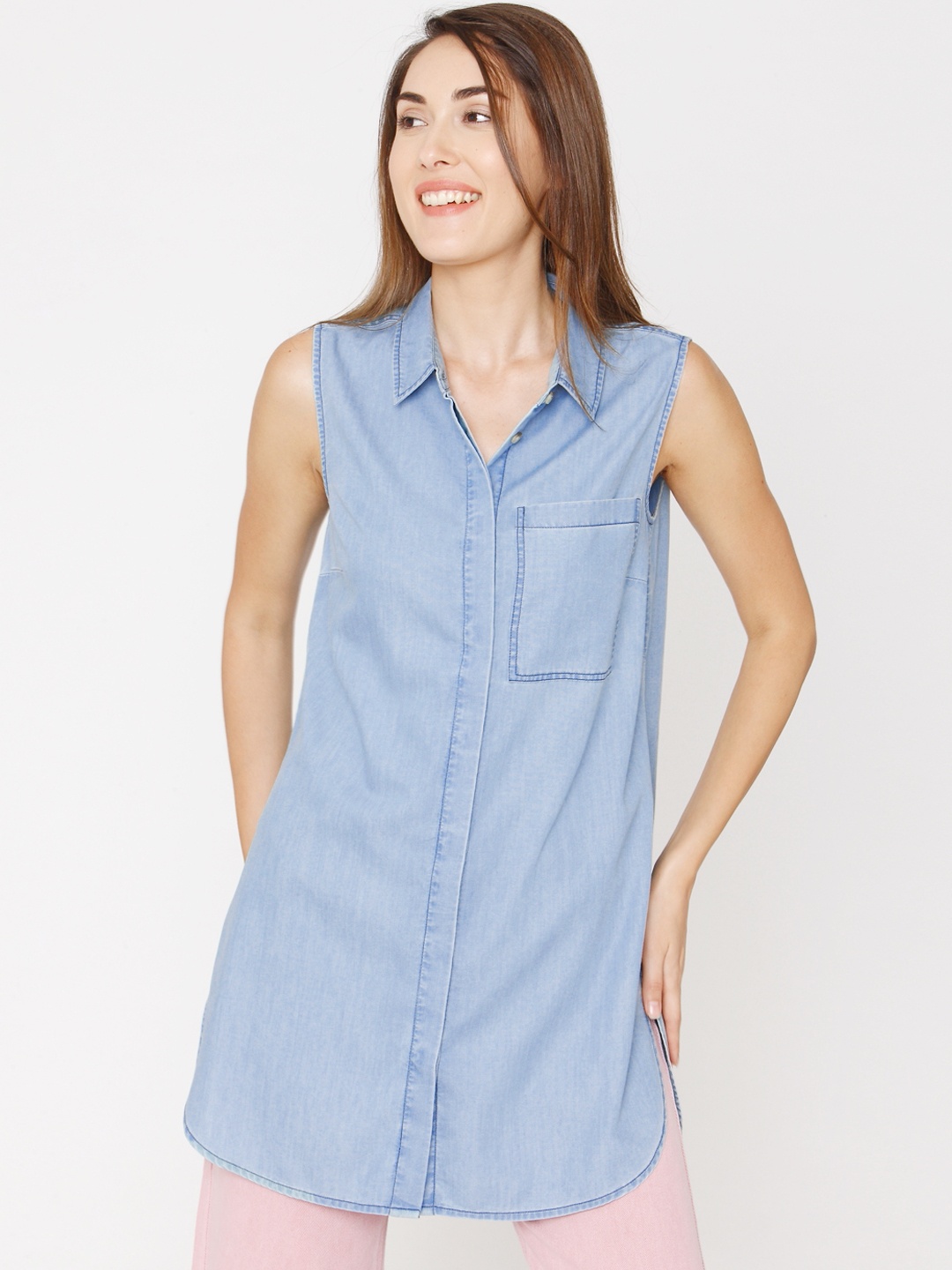 

Vero Moda Women Blue Regular Fit Solid Casual Shirt