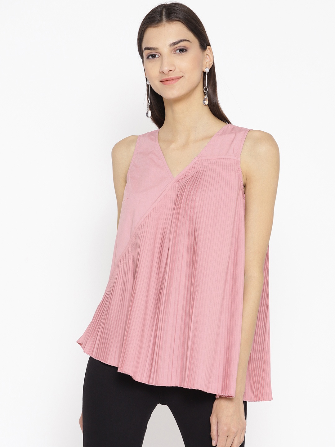 

Vero Moda Women Pink Solid Accordion Pleated A-Line Top