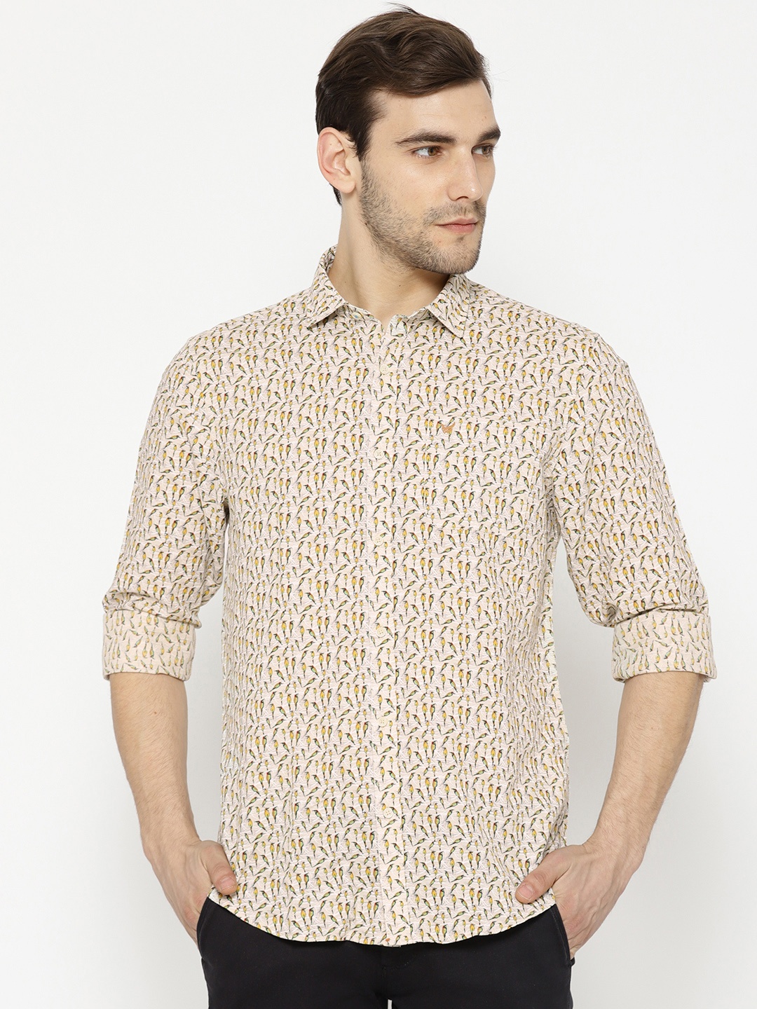 

Blackberrys Men Beige & Green Slim Fit Printed Casual Shirt
