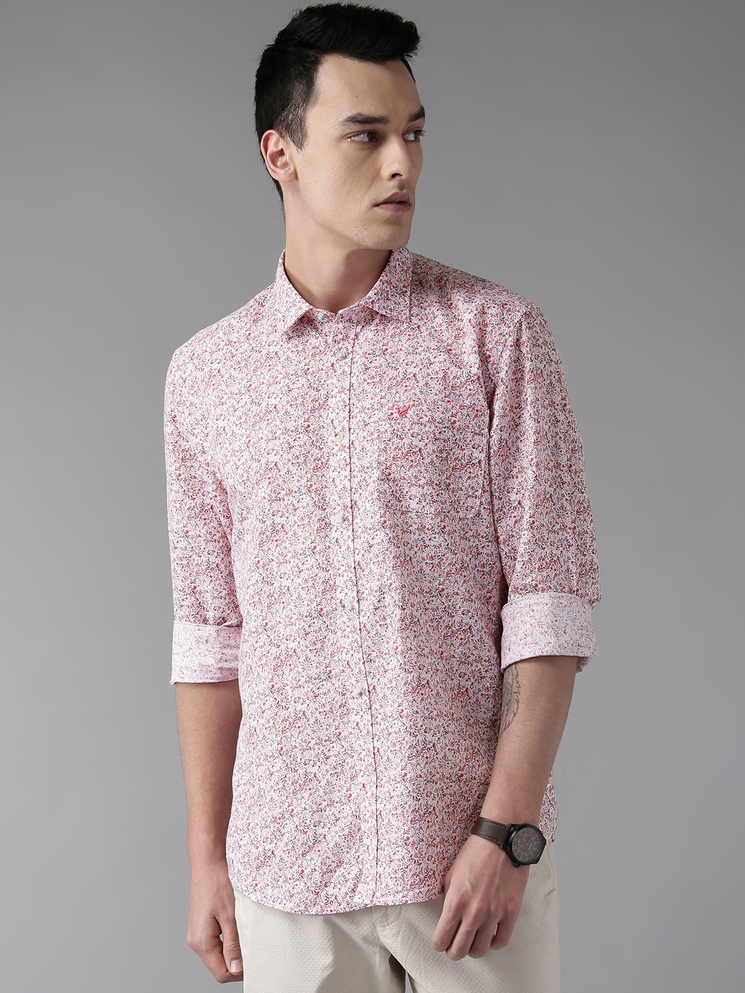 

Blackberrys Men White & Red Slim Fit Printed Casual Shirt