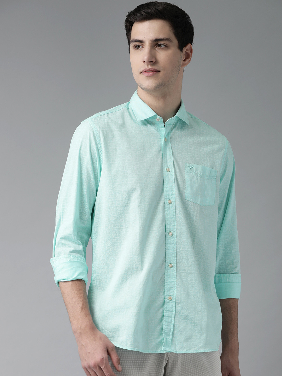 

Blackberrys Men Green & White Slim Fit Printed Casual Shirt