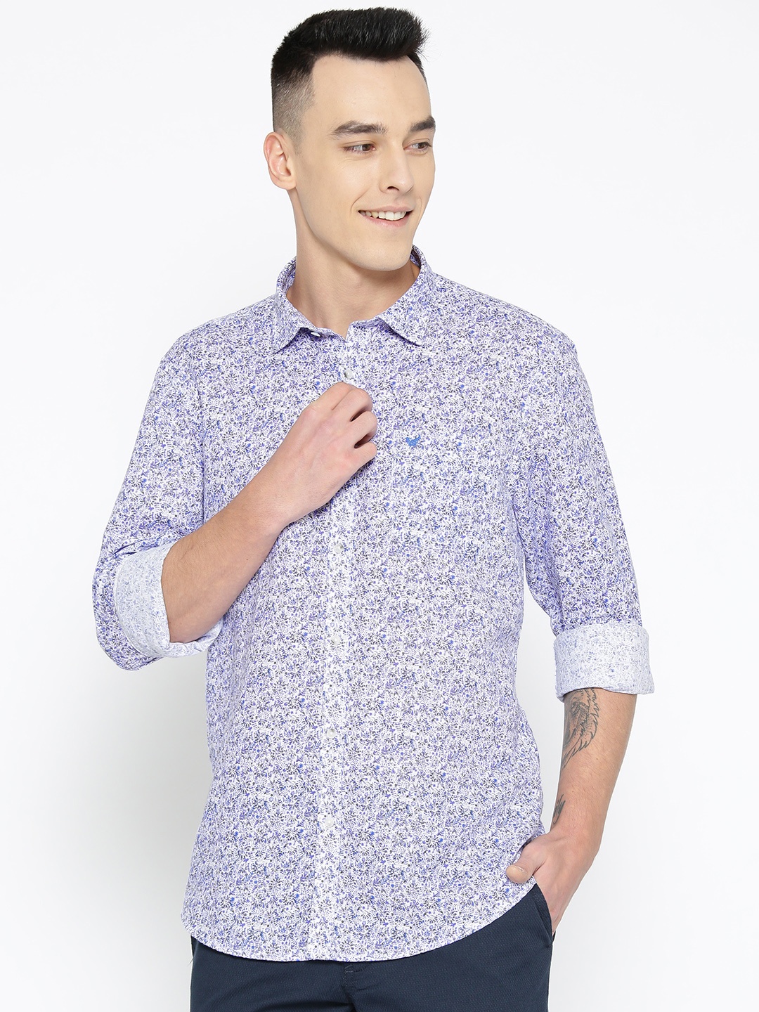 

Blackberrys Men Purple & Off-White Slim Fit Printed Casual Shirt