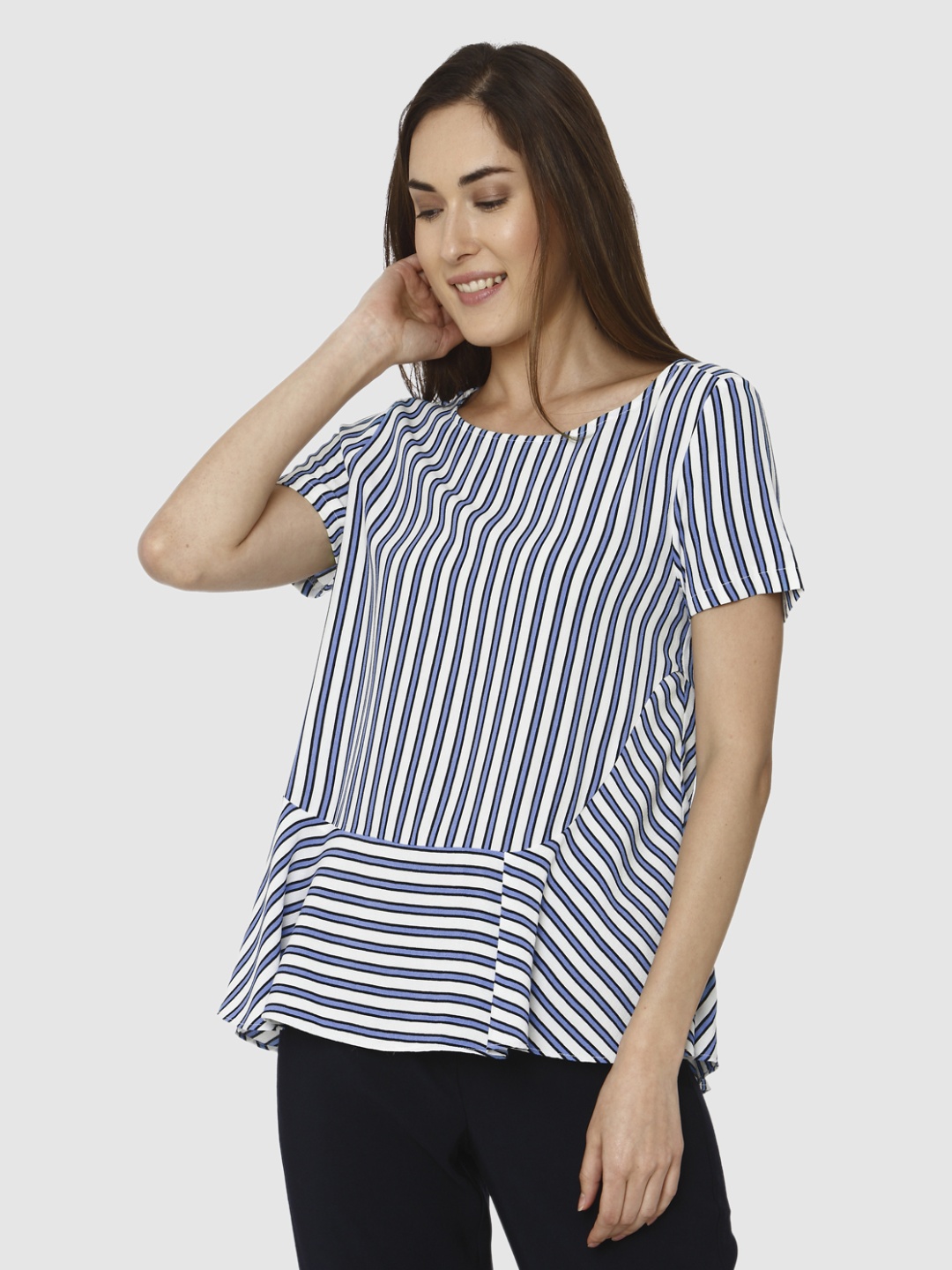 

Vero Moda Women White Striped A-Line Top