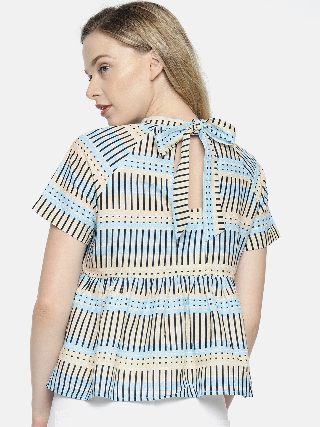 

Vero Moda Women Beige & Blue Striped Top