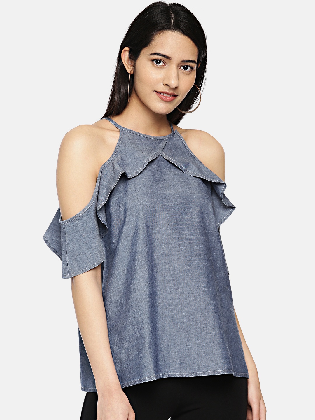 

Vero Moda Women Blue Solid Pure Cotton Top