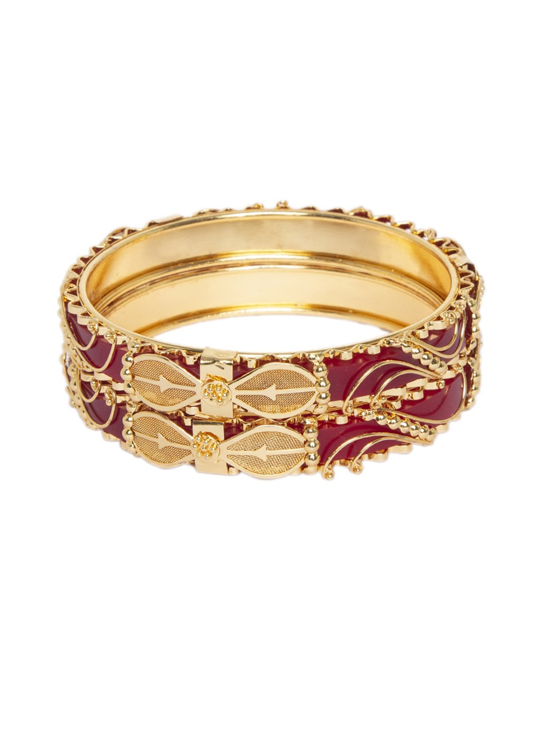 

Mali Fionna Women Set Of 2 Gold-Plated & Red Bangles