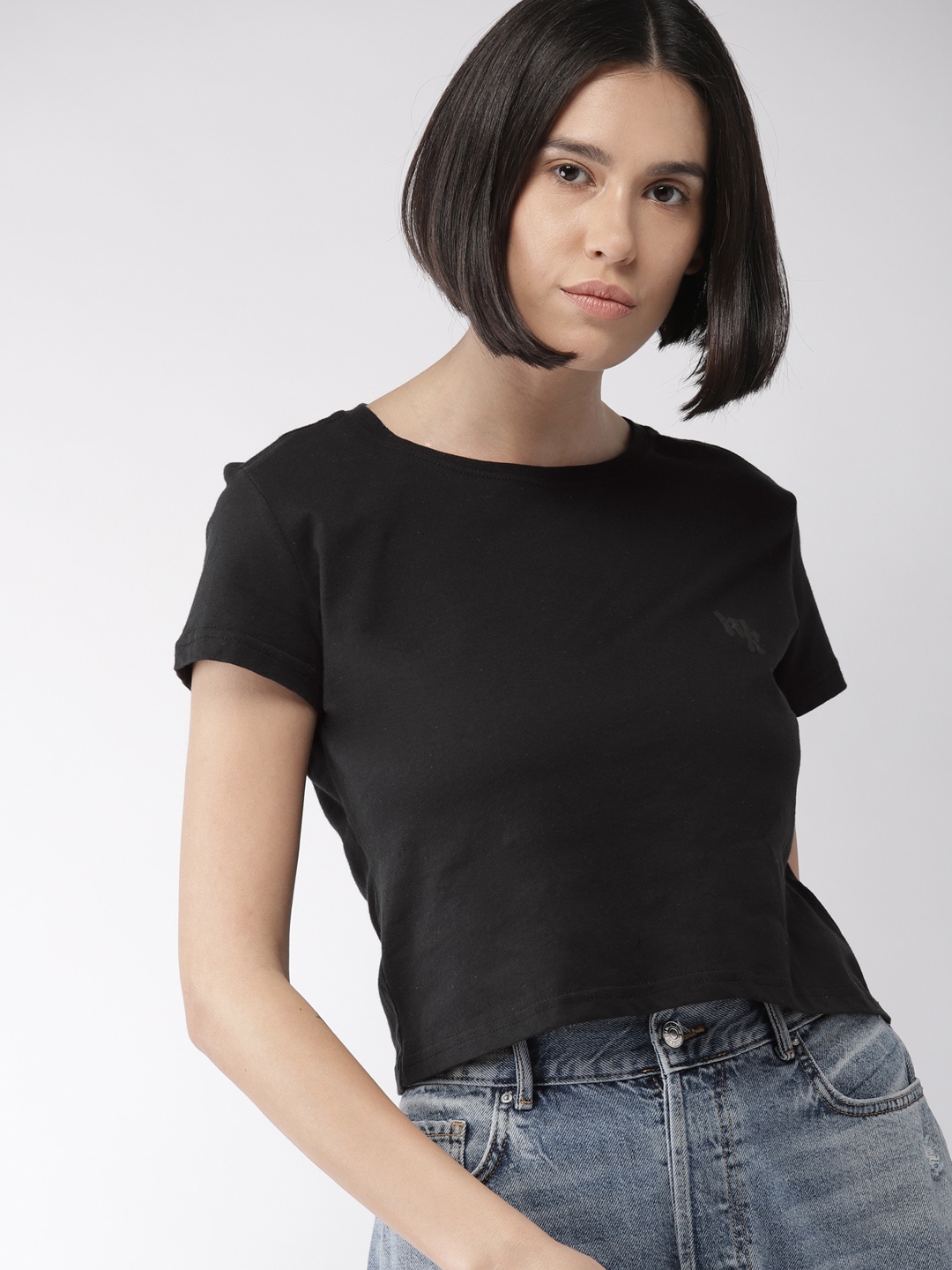 

FOREVER 21 Women Black Solid Kendall + Kylie Round Neck Pure Cotton T-shirt