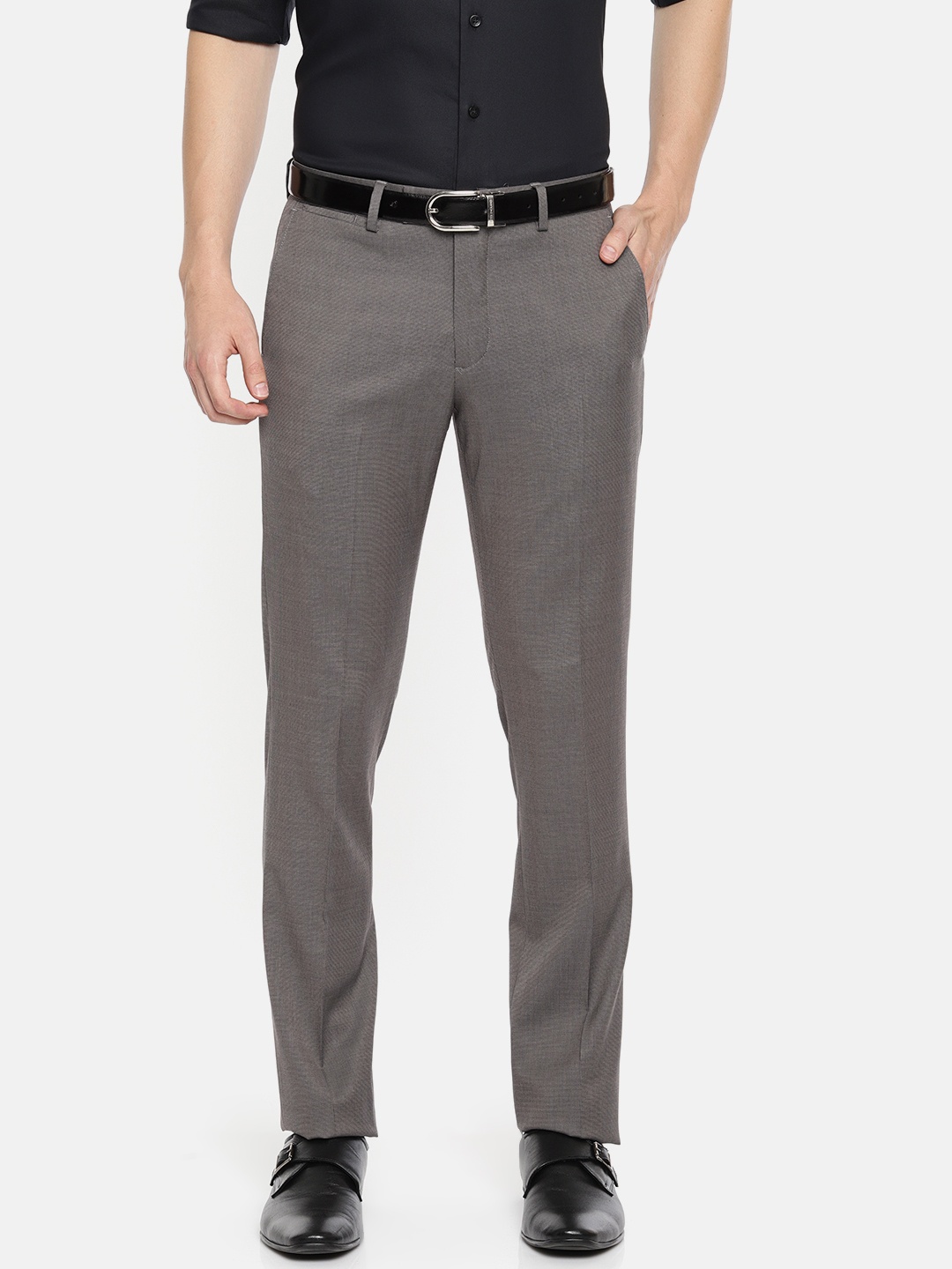 

U.S. Polo Assn. Tailored Men Grey Slim Fit Self Design Formal Trousers