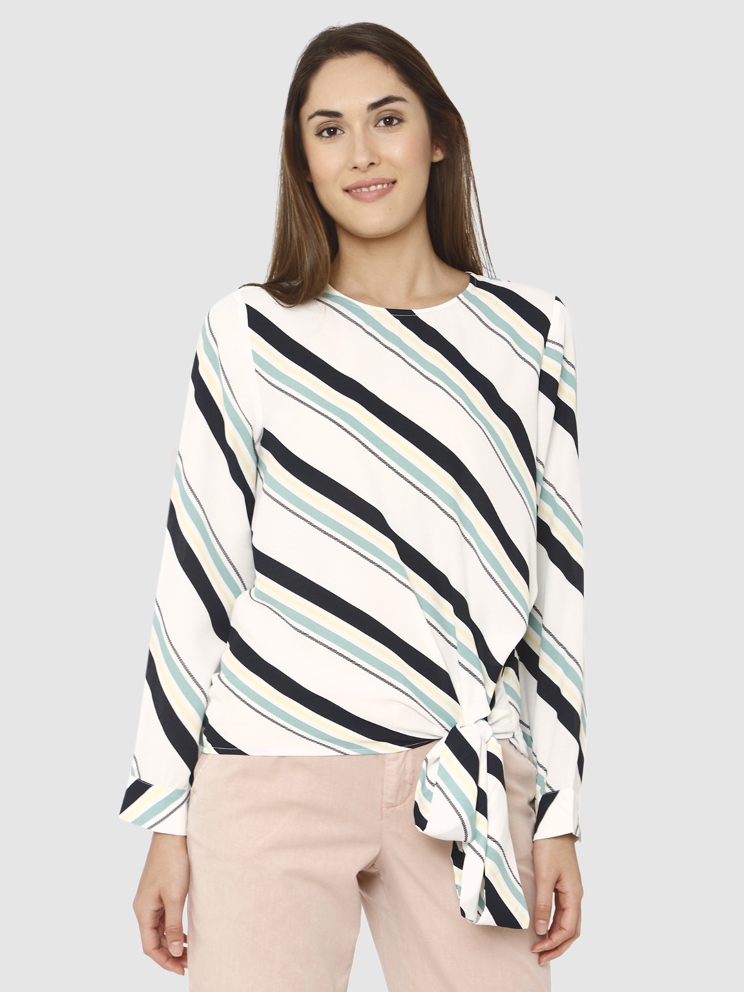 

Vero Moda Women White & Navy Striped Top