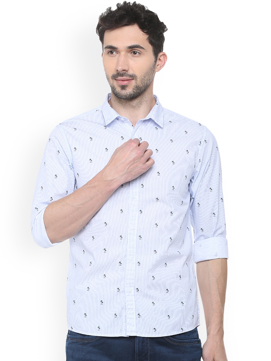 

People Men Blue & White Regular Fit Striped Casual Shirt