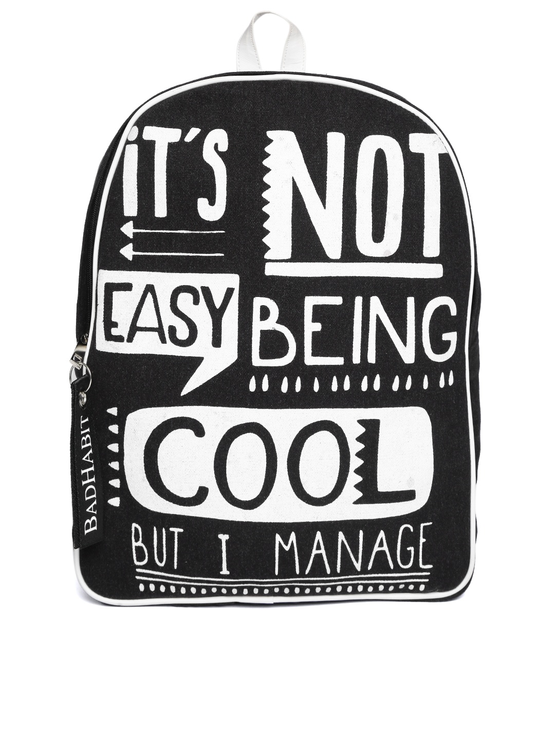 

BAD HABIT Unisex Black & White Graphic Print Backpack