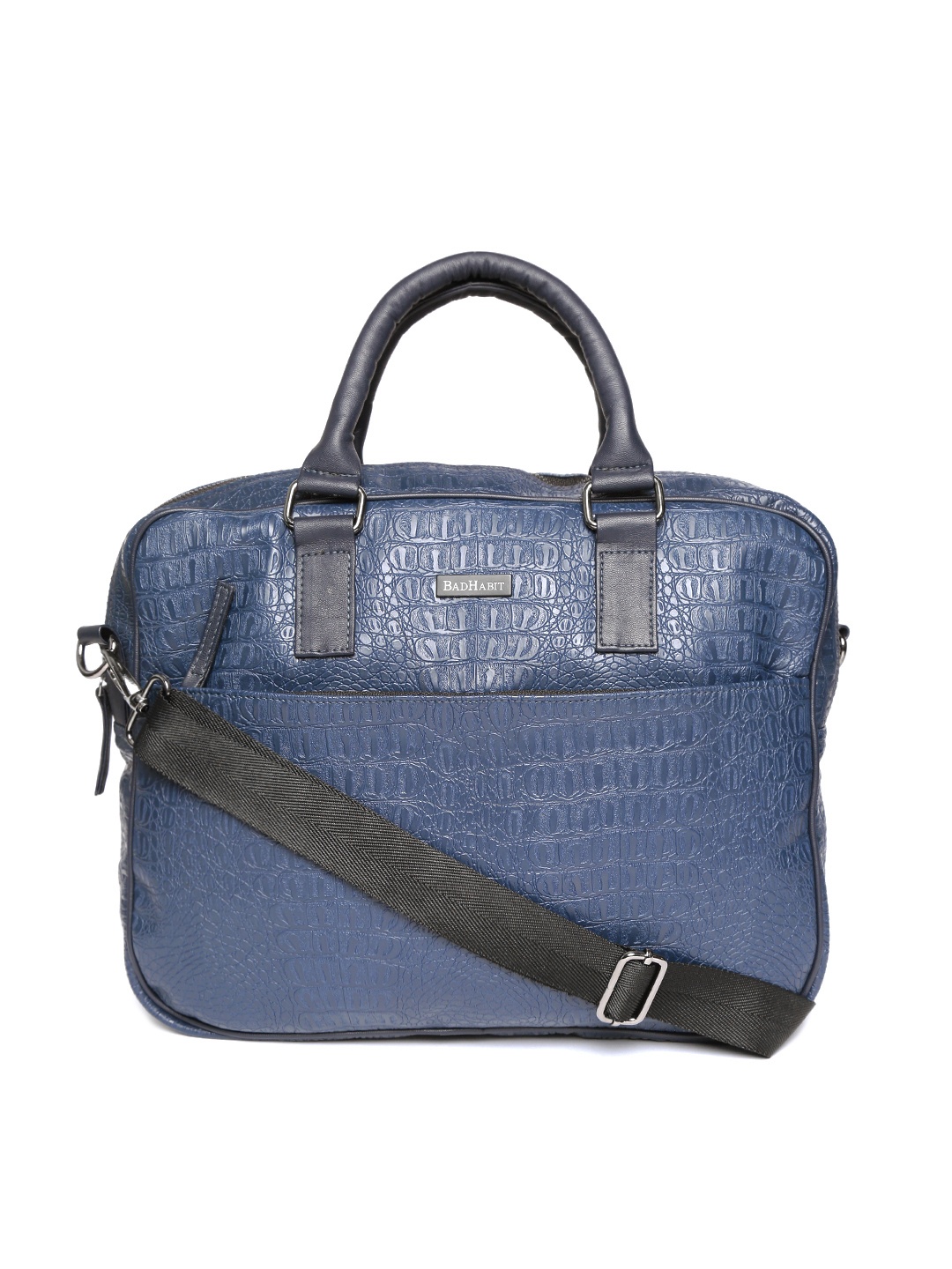 

BAD HABIT Men Navy Blue Croc-Textured Messenger Bag
