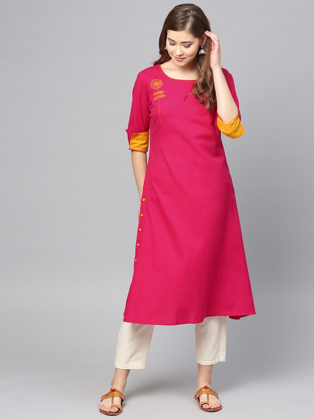 

Varanga Women Pink Solid A-Line Kurta