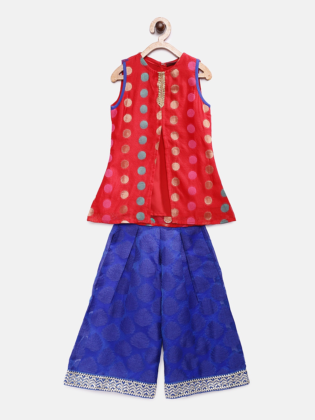 

Twisha Girls Red & Blue Self Design Tunic with Palazzos