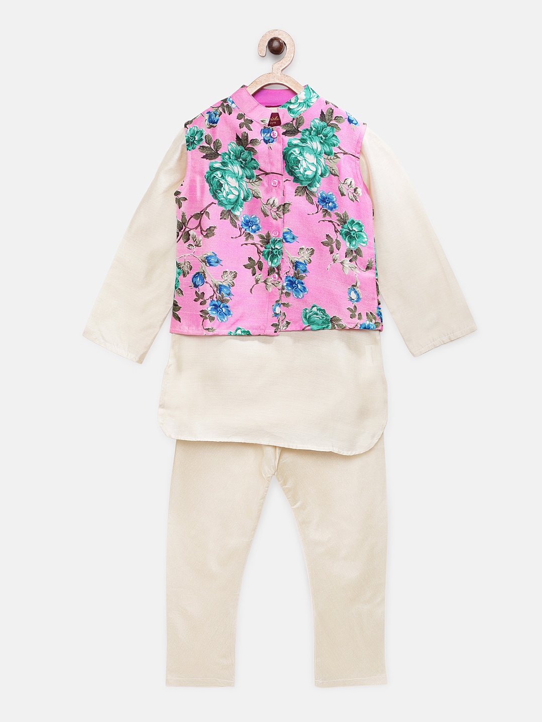 

Twisha Boys Off-White & Pink Solid Kurta with Pyjama