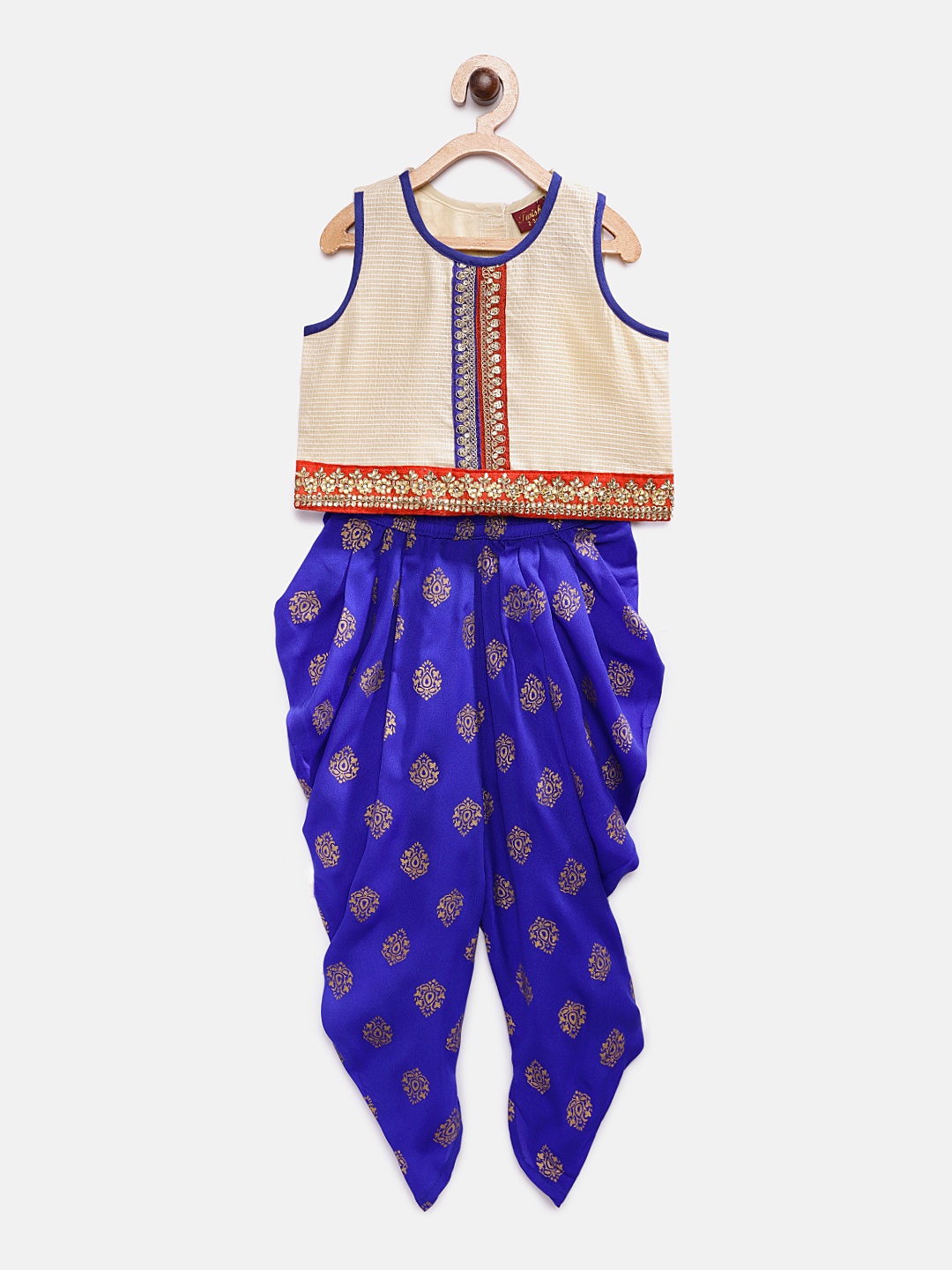 

Twisha Girls Blue & Off-White Self Design Top with Dhoti Pants