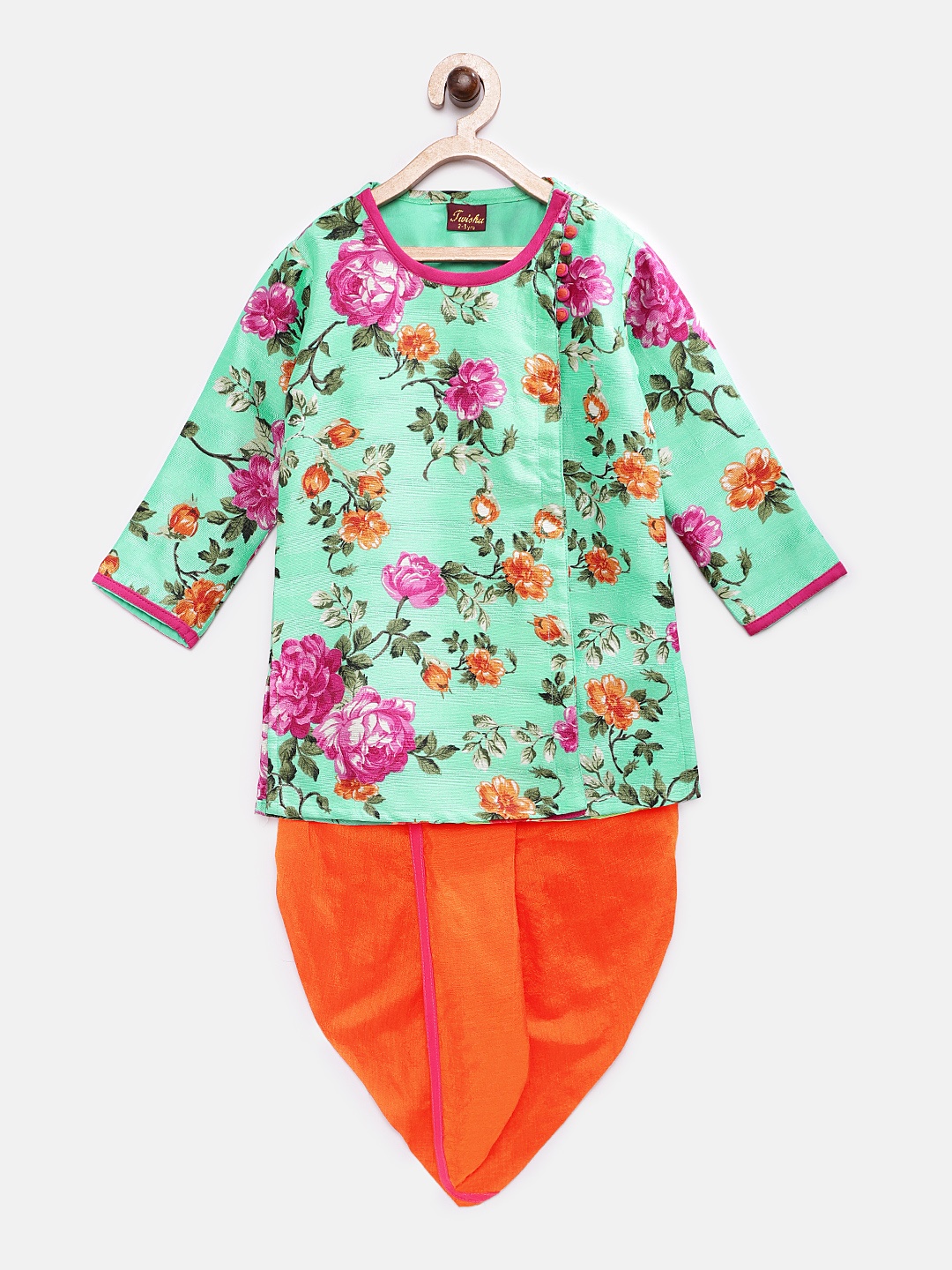 

Twisha Boys Green & Orange Printed Kurta with Dhoti Pants