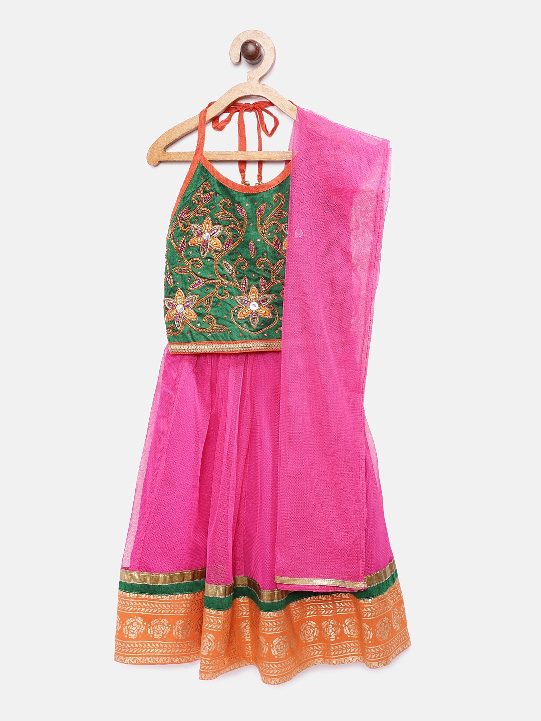

Twisha Girls Pink & Green Lehenga & Blouse with Dupatta