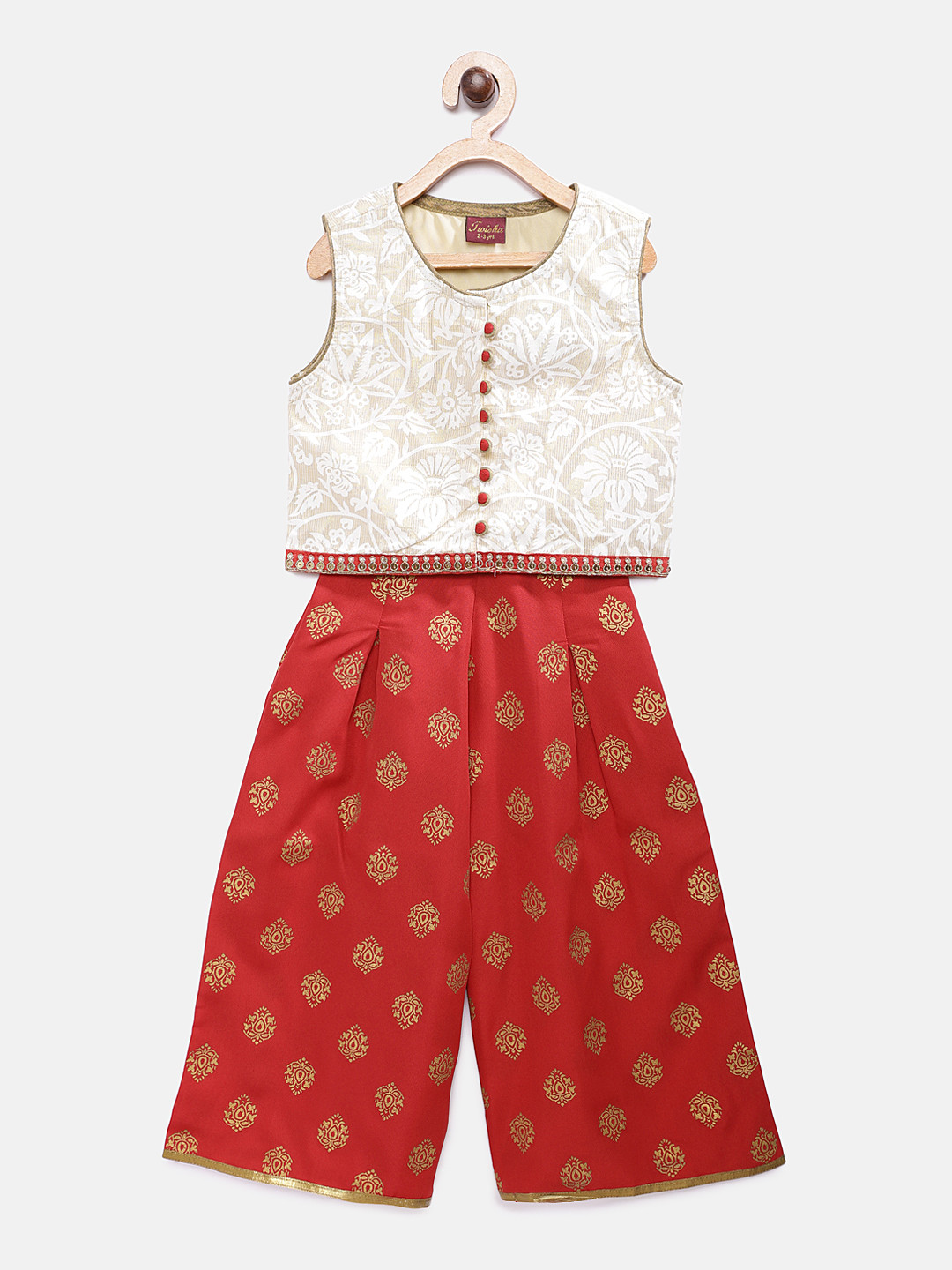 

Twisha Girls Red & White Printed Top with Palazzos