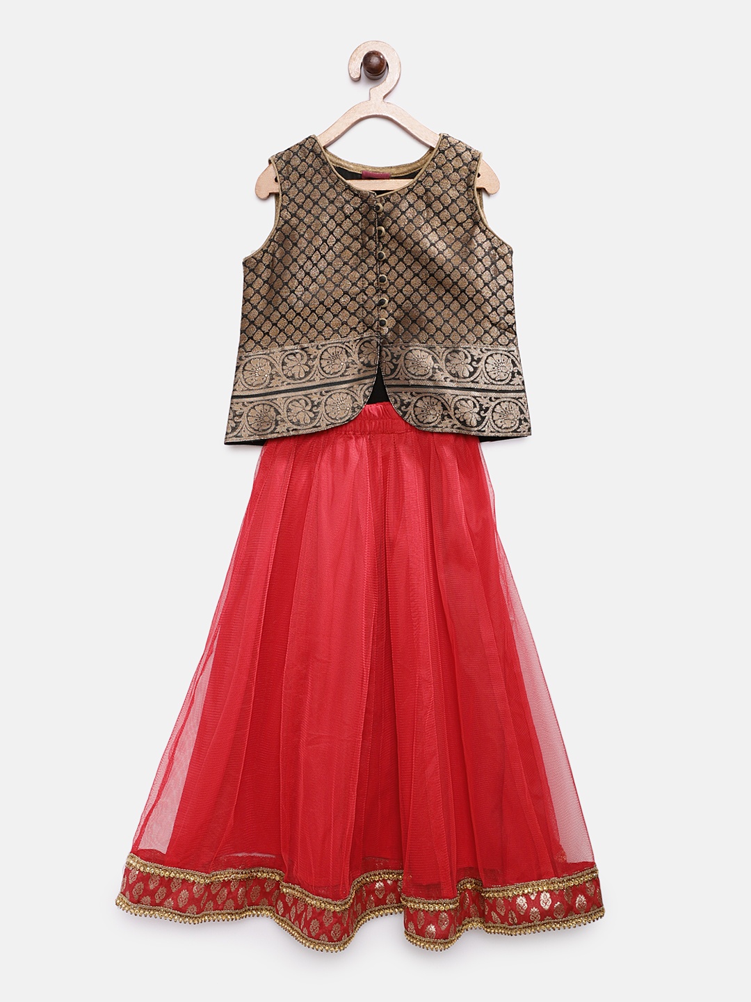 

Twisha Red Ready to Wear Lehenga with Black Printed Blouse