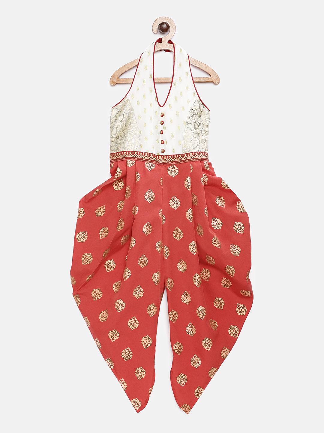 

Twisha Girls Red & Cream-Coloured Printed Basic Jumpsuit