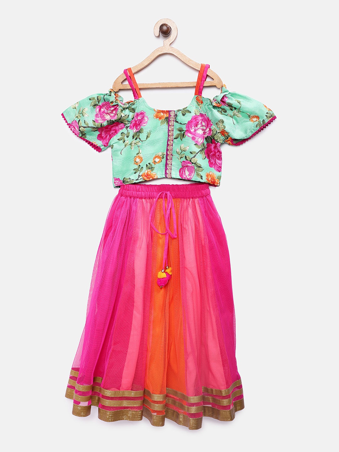 

Twisha Girls Green & Pink Lehenga with Blouse