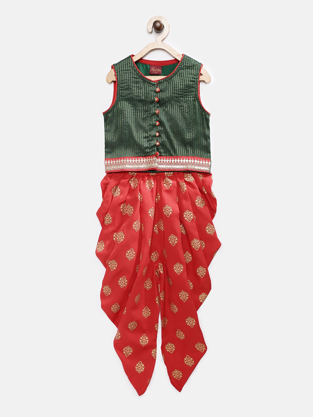 

Twisha Girls Red & Green Printed Top with Dhoti Pants