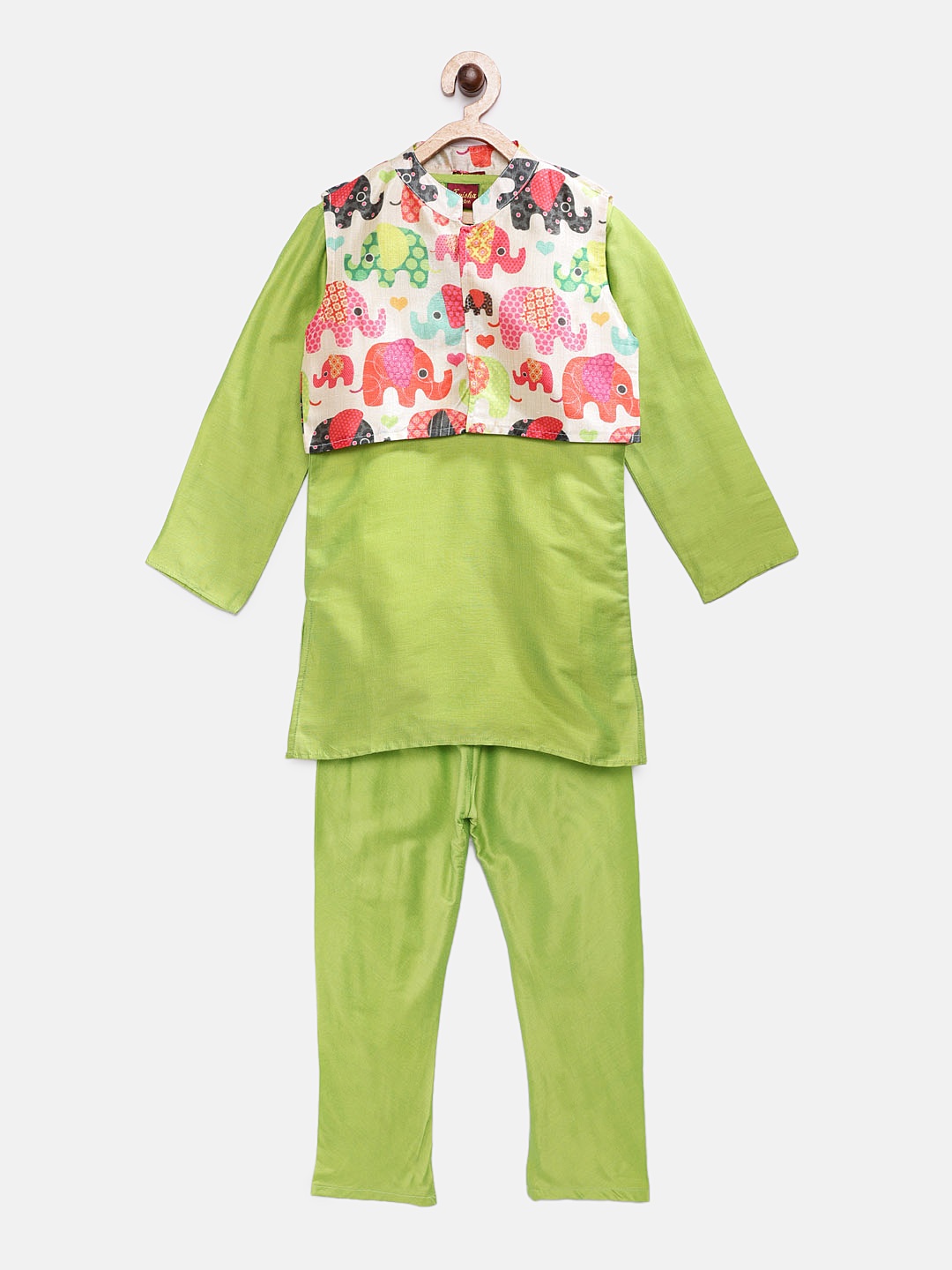

Twisha Boys Green Solid Kurta with Jacket & Pyjamas