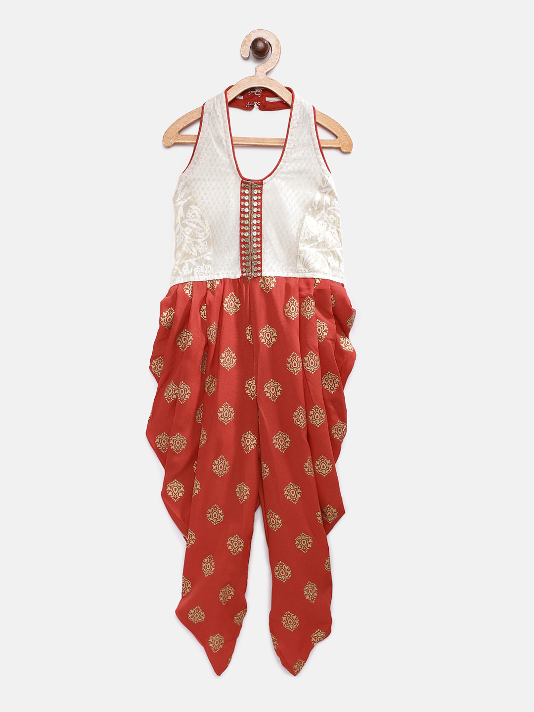 

Twisha Girls Red & Cream-Coloured Printed Basic Jumpsuit